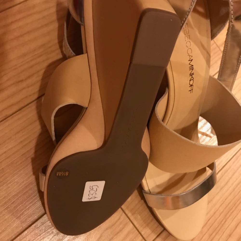 Classy tan and silver Rebecca Minkoff wedge sandal